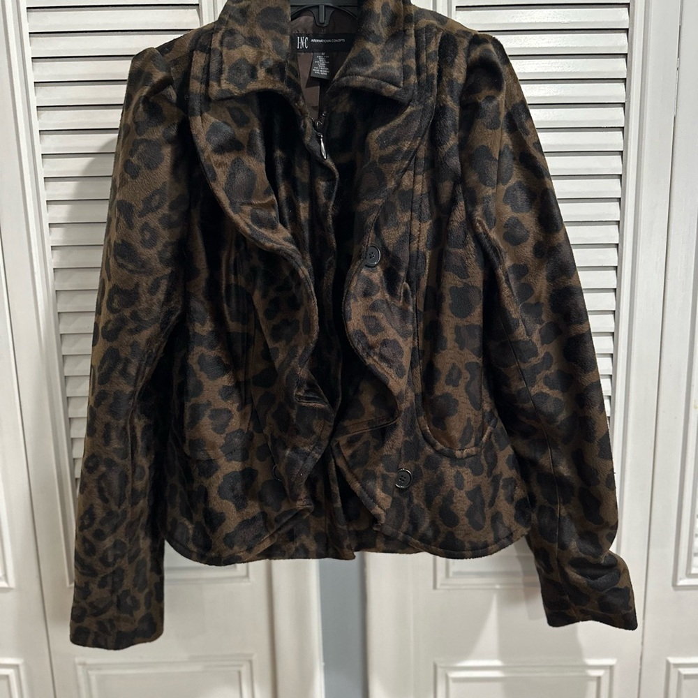 INC International Concepts Brown Leopard Teddy Jacket